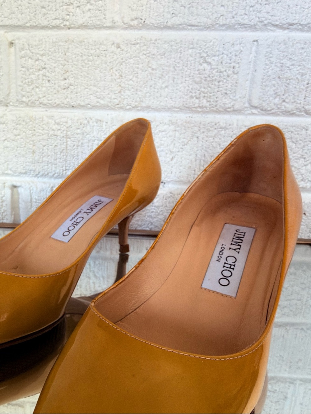 Jimmy Choo Nude Pointed Toe Patent Leather Pumps